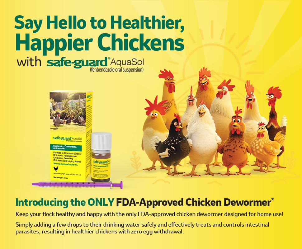 Merck Safe-Guard Aquasol bottle in use during poultry treatment for worms
