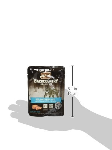Merrick Backcountry grain-free wet cat food close-up emphasizes grain-free formula