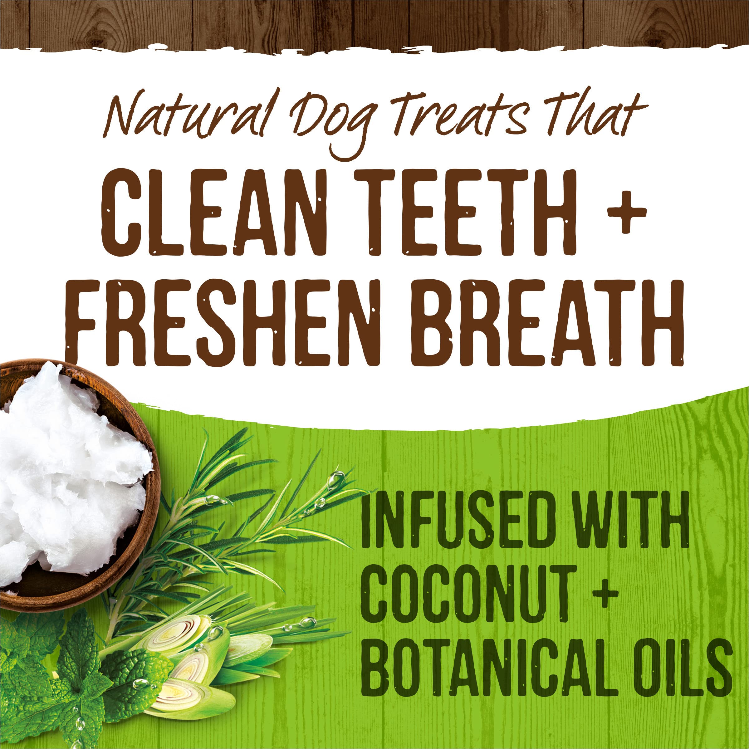 Merrick Fresh Kisses coconut oil and botanicals highlight flavor and breath freshness for small dogs