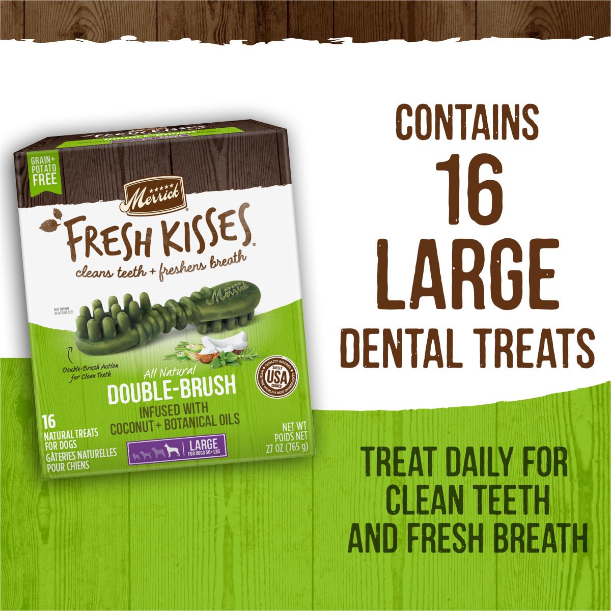 Merrick Fresh Kisses promote enjoyable chewing sessions for large dogs.