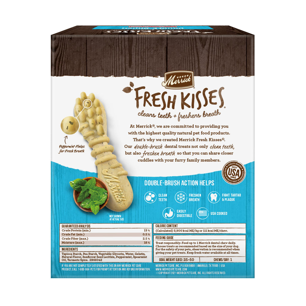 Merrick Fresh Kisses potato-free grain-free chew for sensitive stomachs.