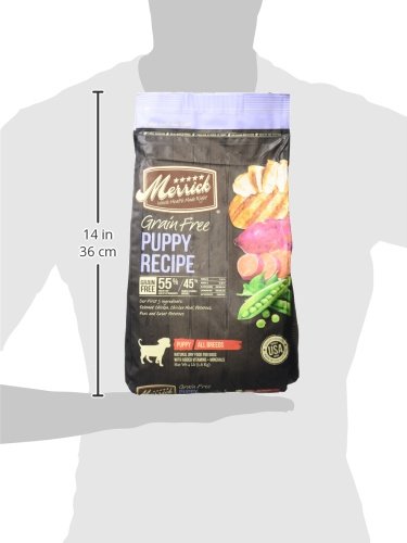 Merrick Puppy Chicken Sweet Potato American-made quality visible on label.
