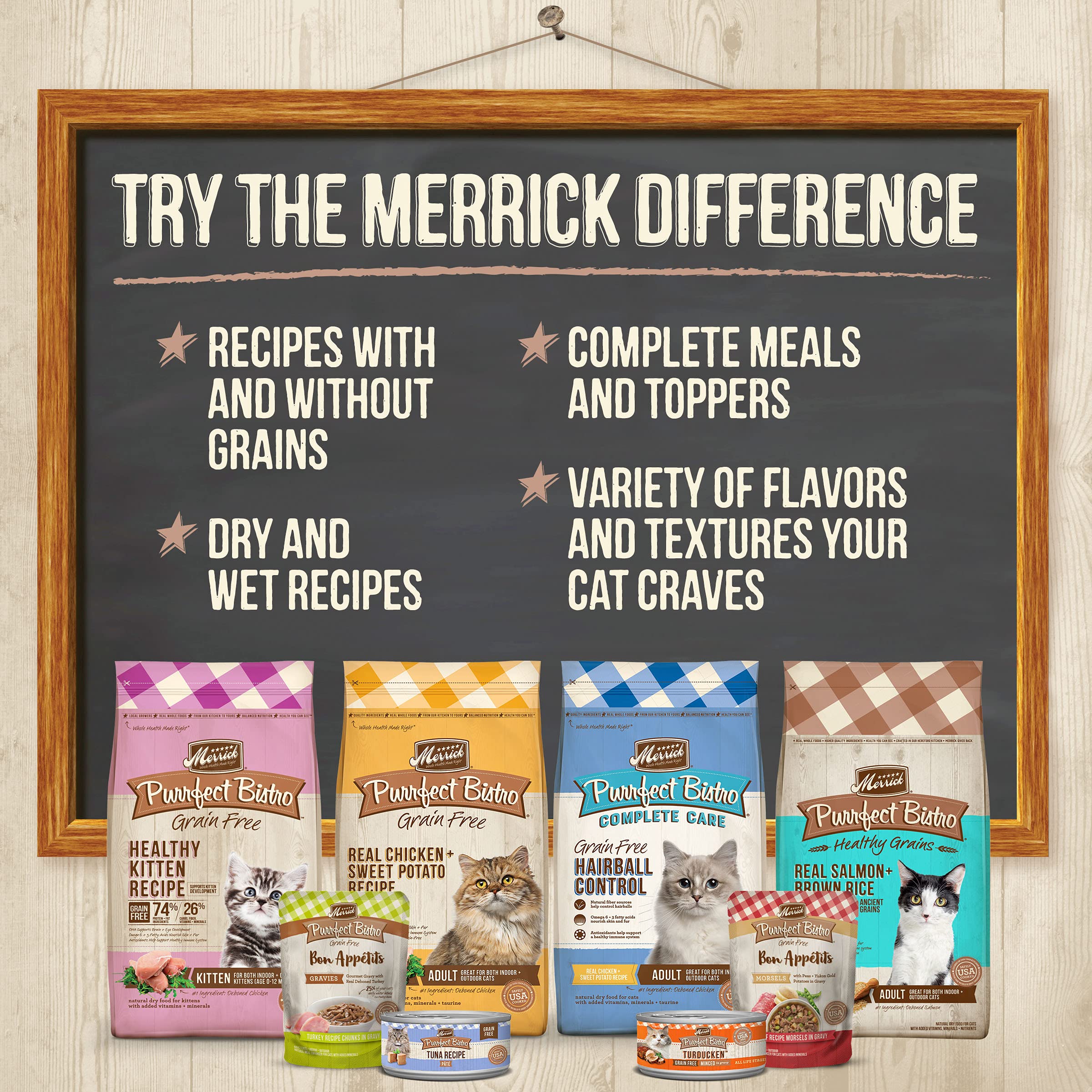 Merrick Purrfect Bistro nutrition panel image helps compare protein and minerals for daily feeding.