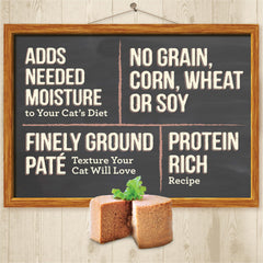 Merrick Purrfect Bistro chicken pate texture close-up shows smooth pate ideal for picky eaters.