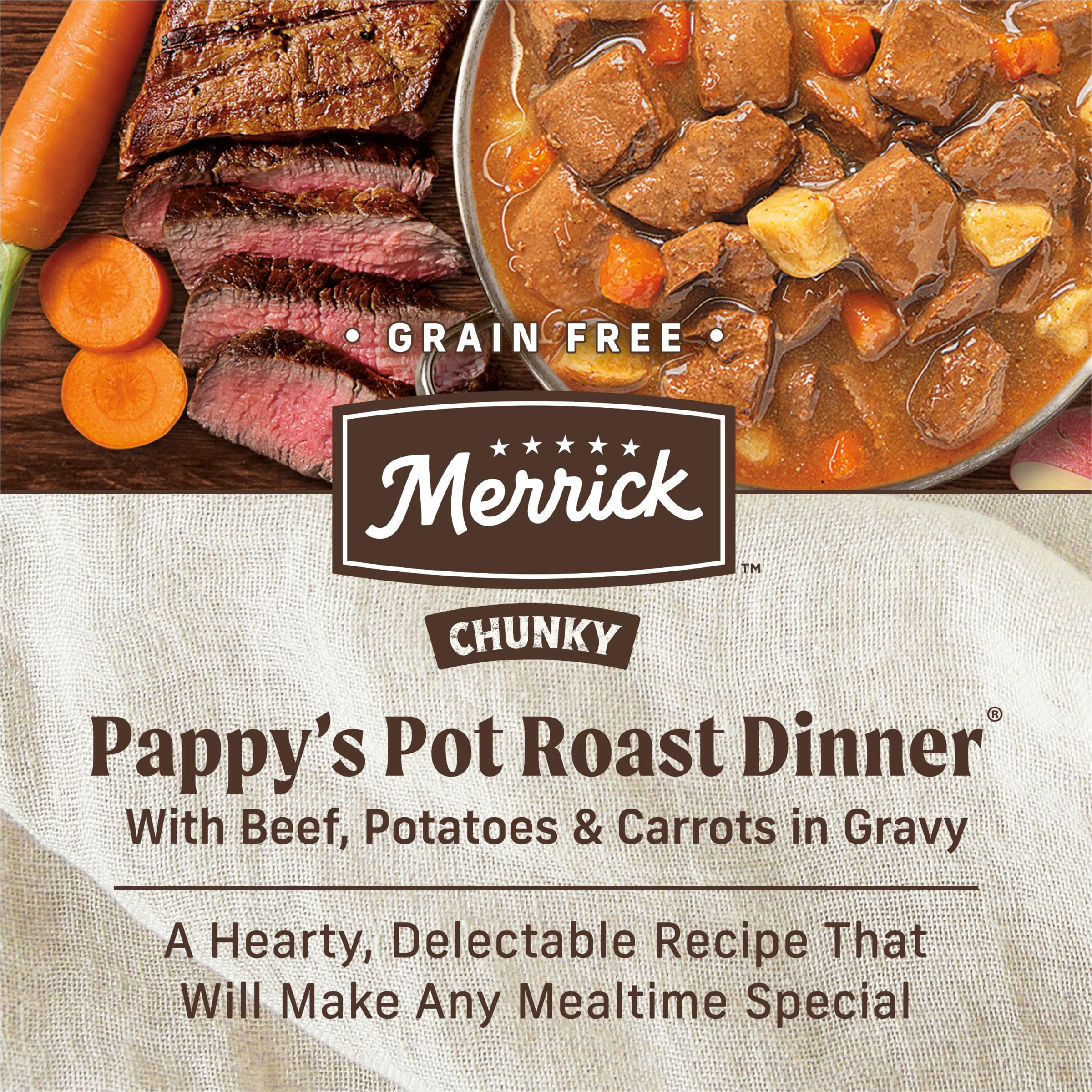 Merrick real deboned beef first ingredient visual suggests high meat content