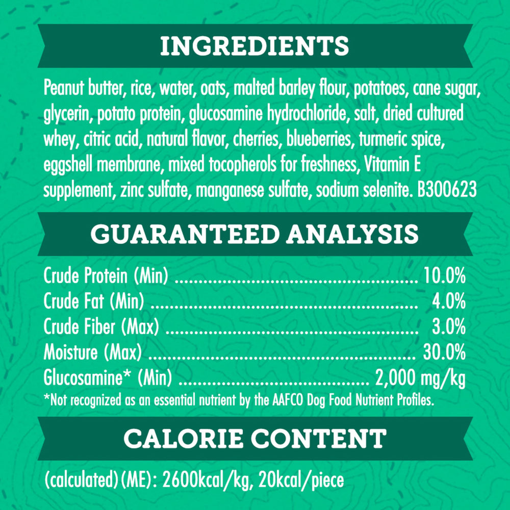 Merrick Zukes Hip and Joint oats and peanut butter flavor appeals to dogs.