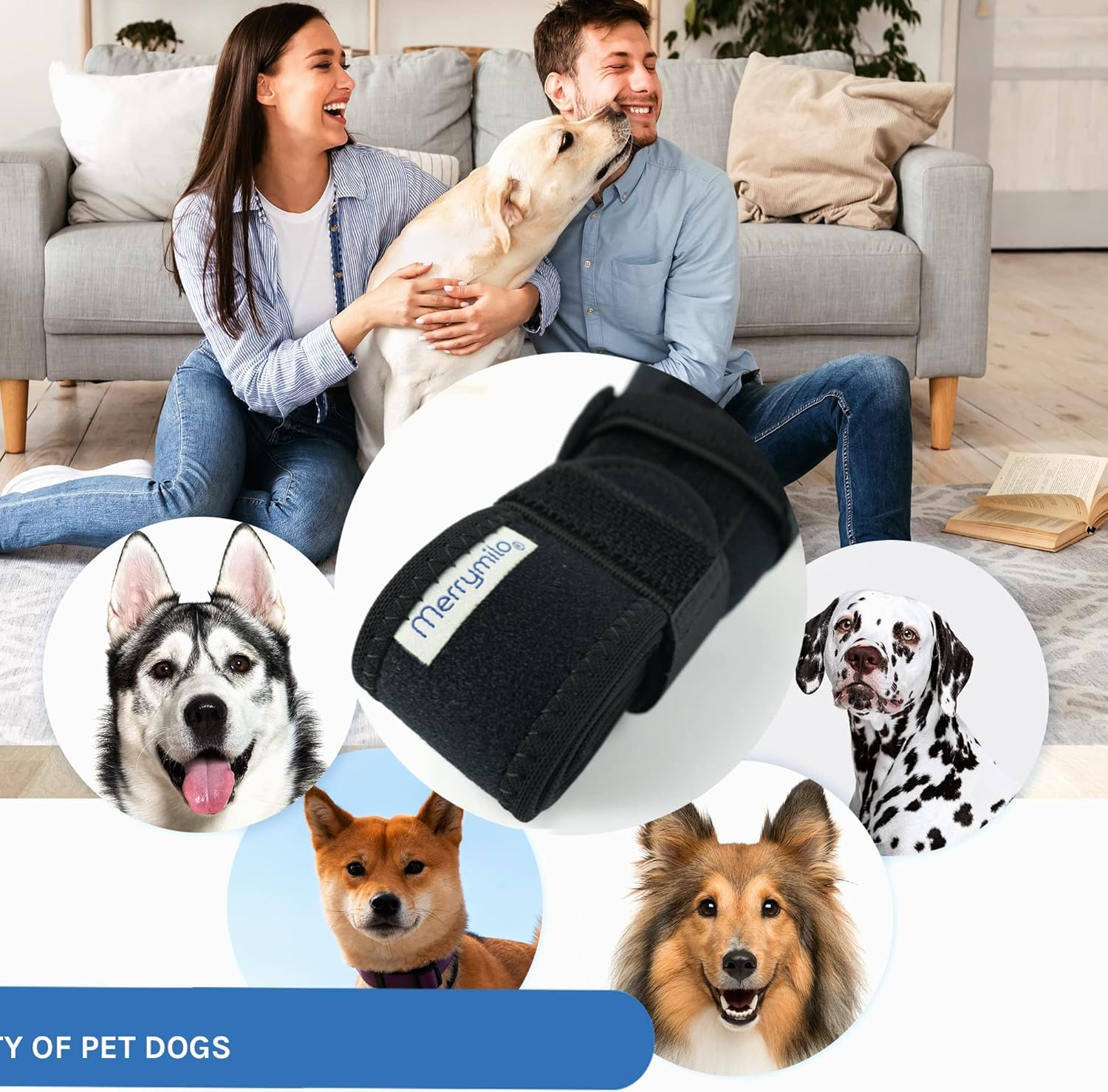 MerryMilo dog knee brace care image indicates easy cleaning and maintenance.