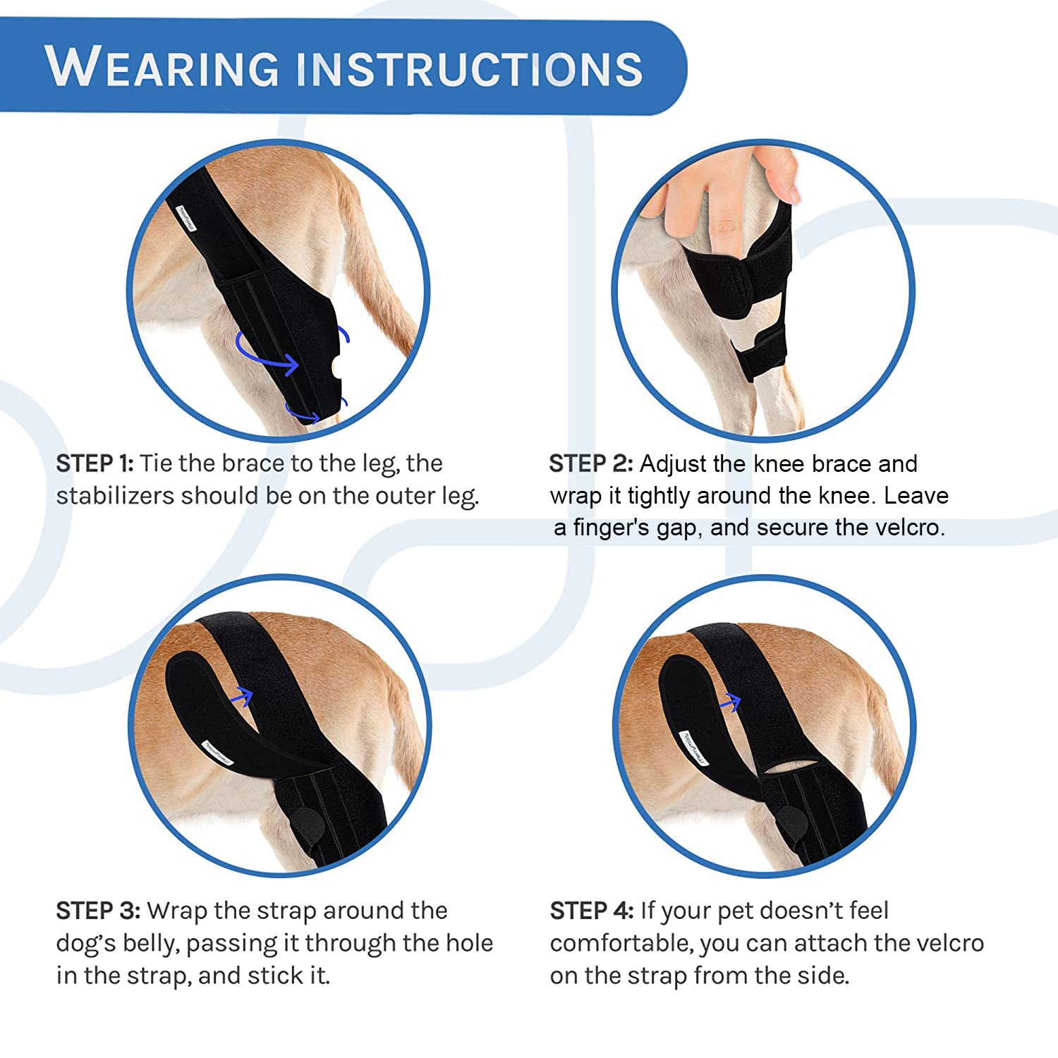 MerryMilo knee brace velcro strap close-up shows adjustable snug fit for stability