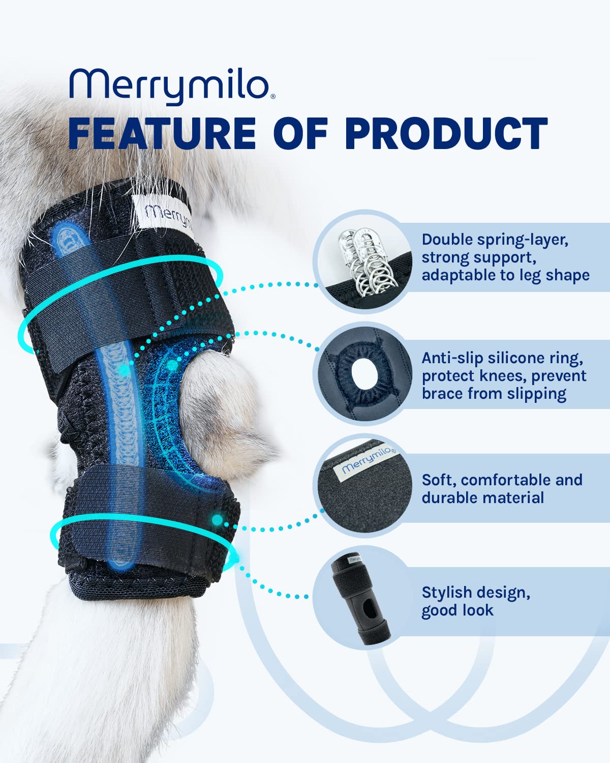 MerryMilo dog leg brace hock opening for comfortable fit on hind leg
