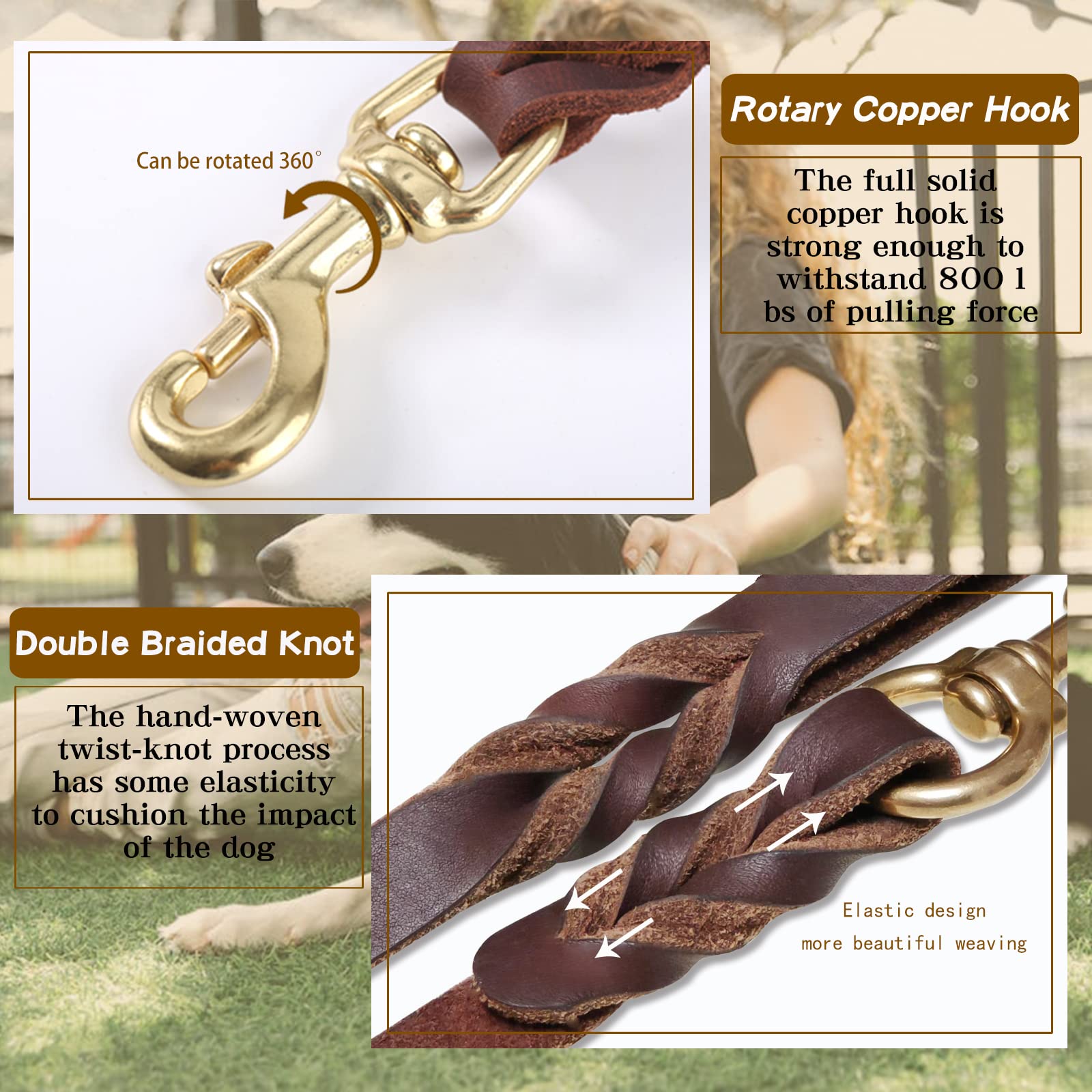 Meruogkar leather dog leash with durable hardware for long-lasting training.