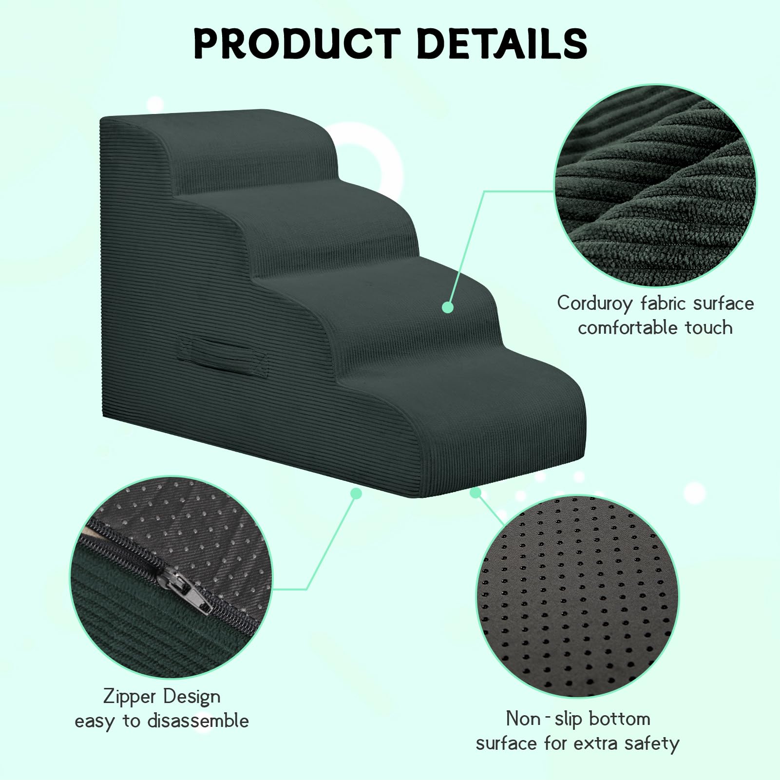 Mesa Lemon dog stairs four-step in-use on sofa highlights ergonomic height and comfort.