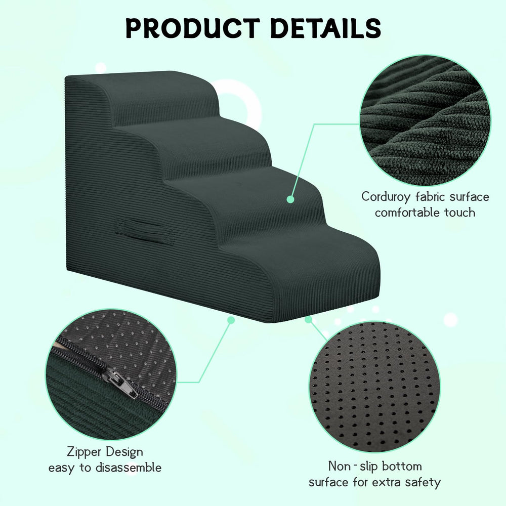 Mesa Lemon dog stairs four-step in-use on sofa highlights ergonomic height and comfort.
