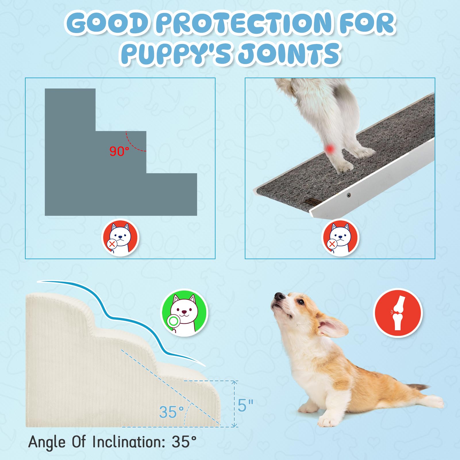Mesa Lemon dog stairs side-view beige showing anti-slip bottom for secure use