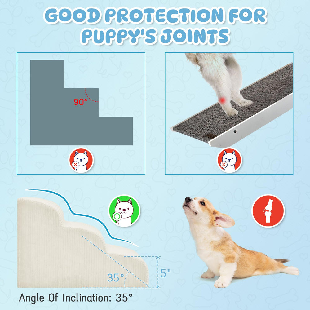 Mesa Lemon dog stairs side-view beige showing anti-slip bottom for secure use