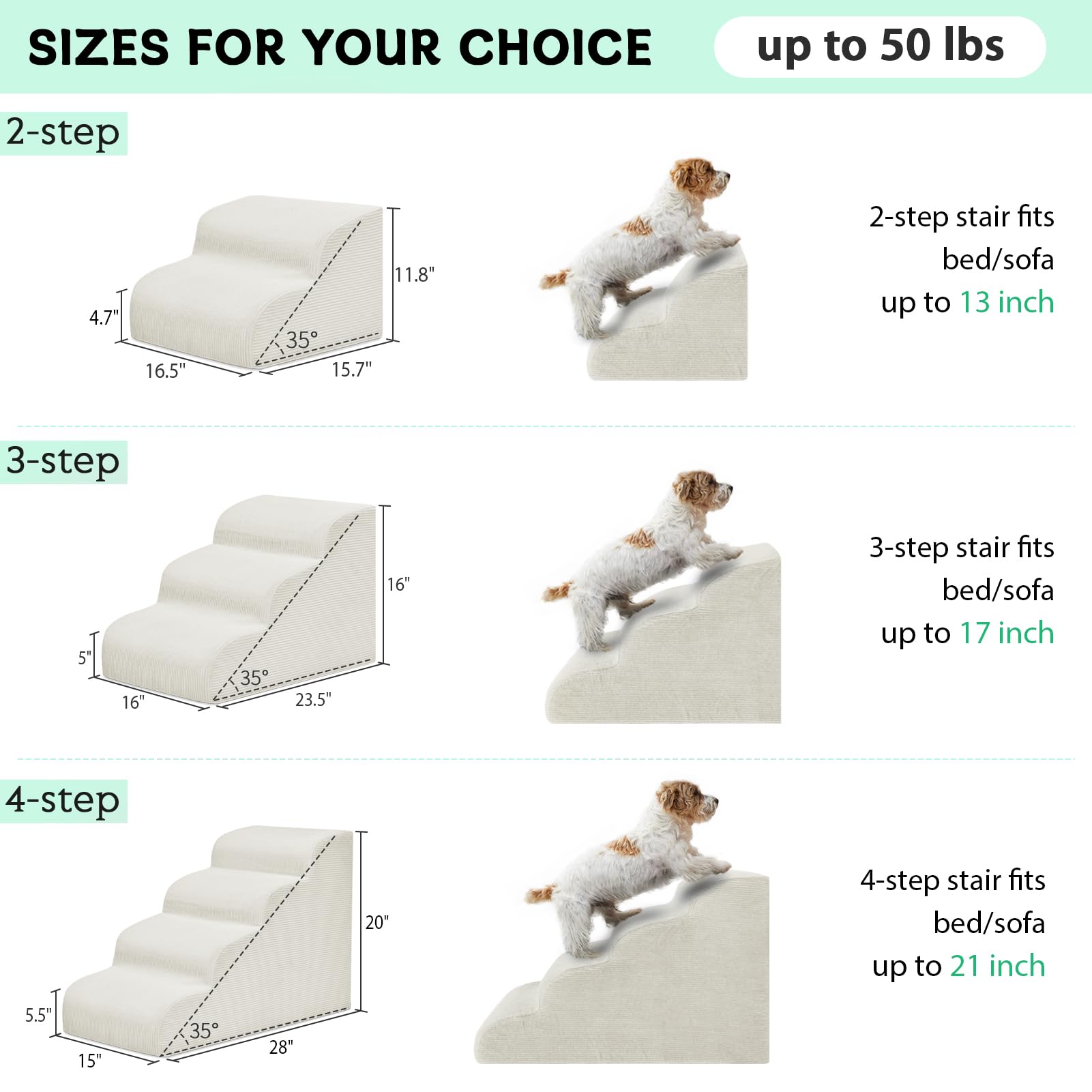 Mesa Lemon dog stairs three-step beige providing versatile height for beds and couches