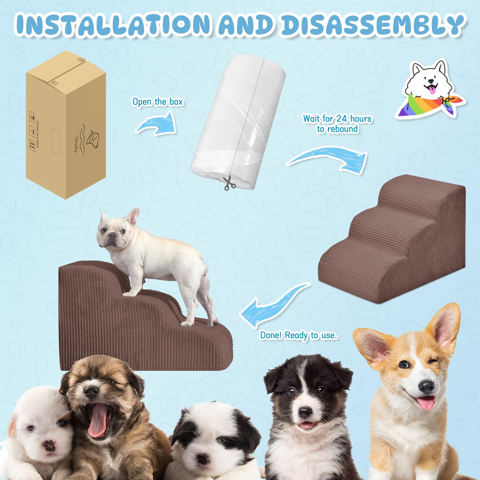 Mesa Lemon dog steps high-density foam supports up to 60 lbs.
