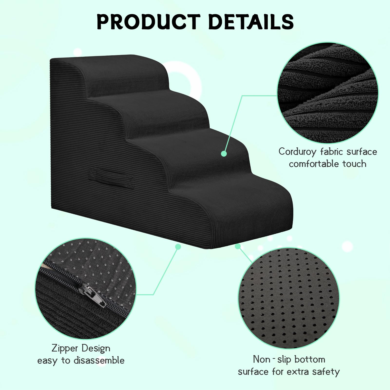 Mesa Lemon dog steps close up reveals high density foam core supporting up to 60 lbs.