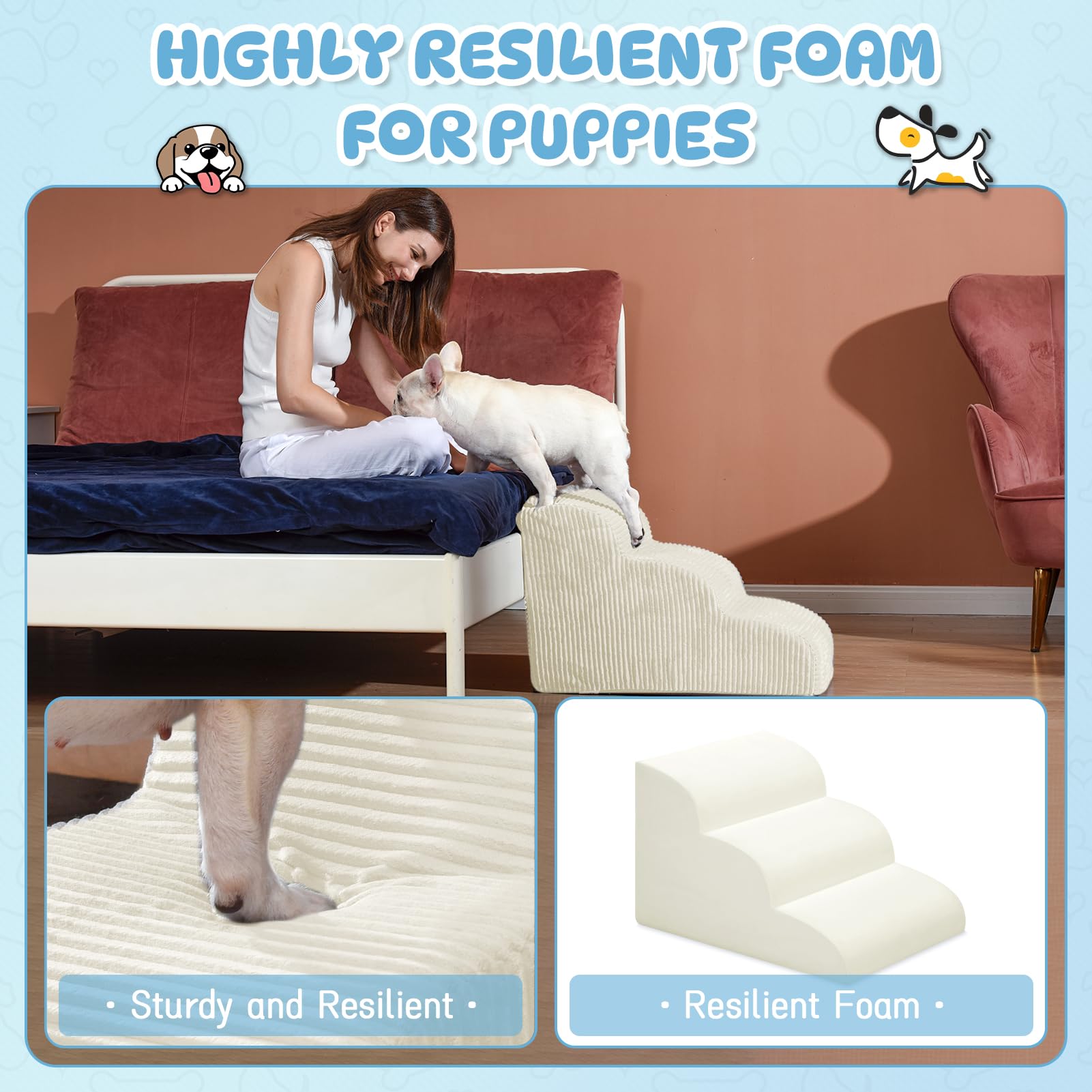 Mesa Lemon Dog Steps for small dogs and cats reaching beds and couches
