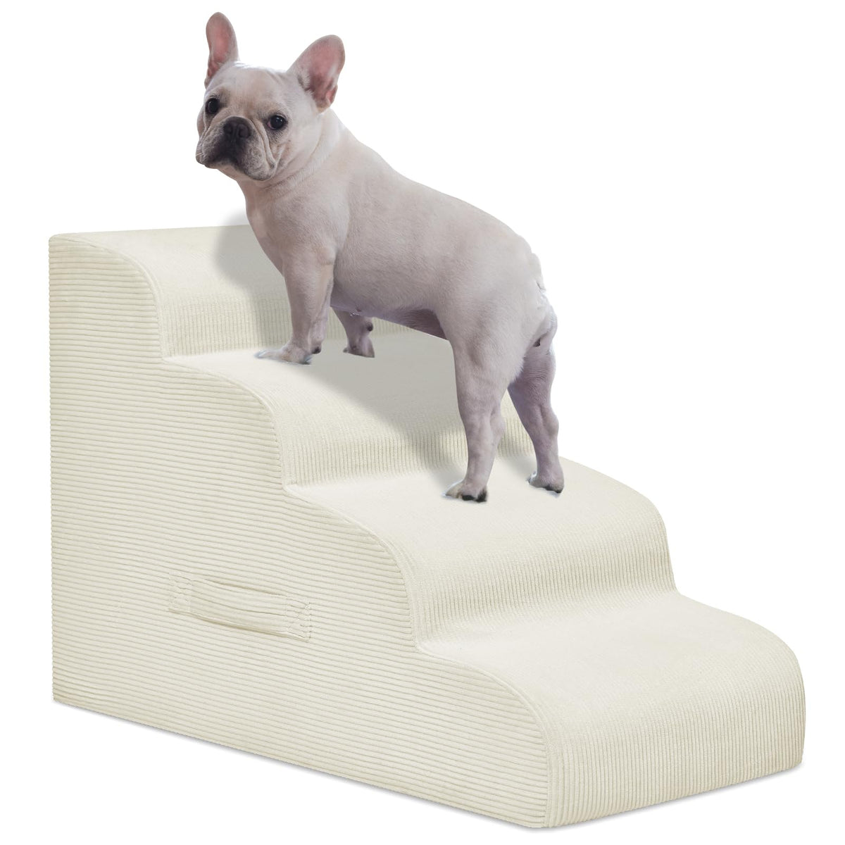 Mesa Lemon Dog Steps four-step stairs on bed for easy high-surface access