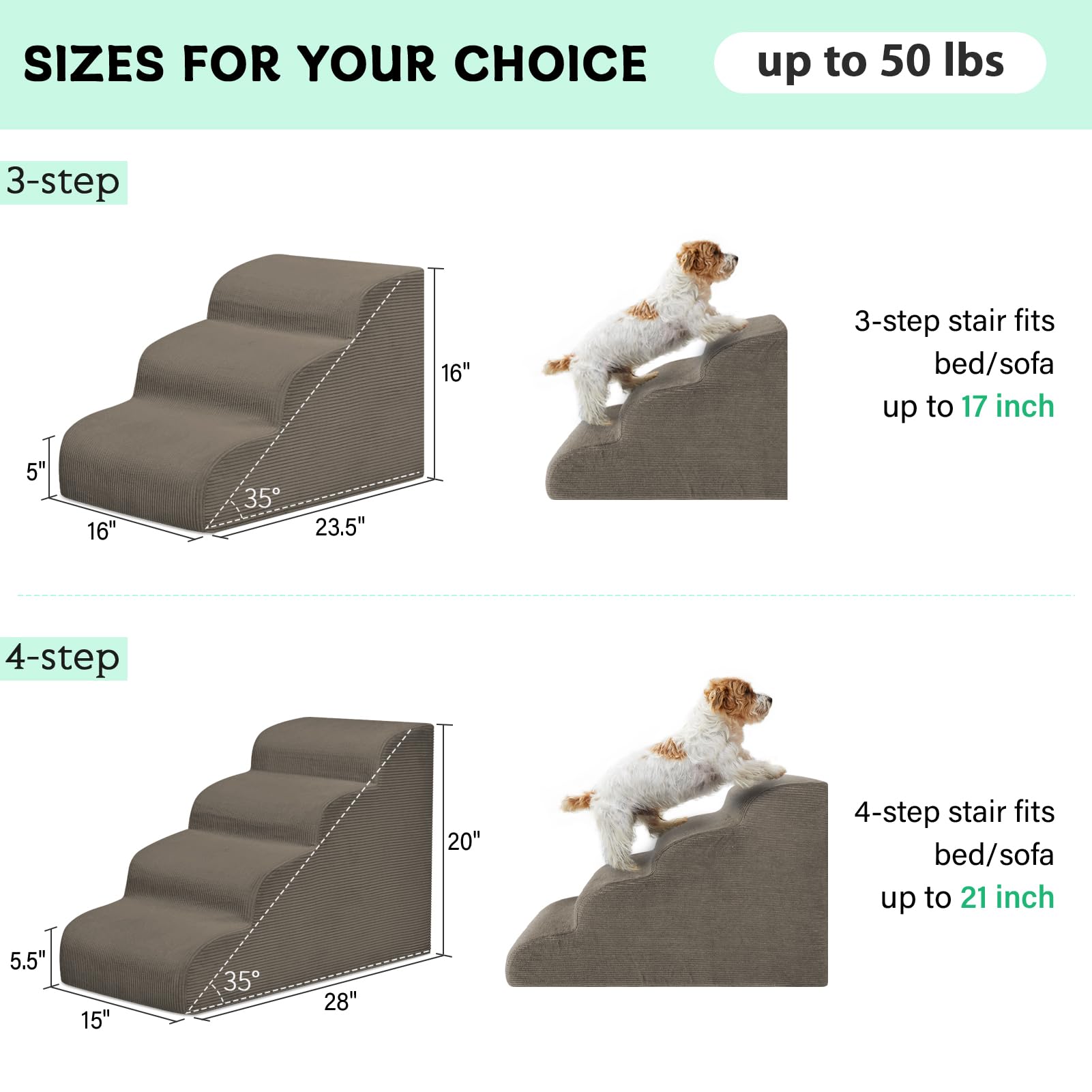 Mesa Lemon Dog Steps four-step stairs provide stable access to beds for small cats and dogs