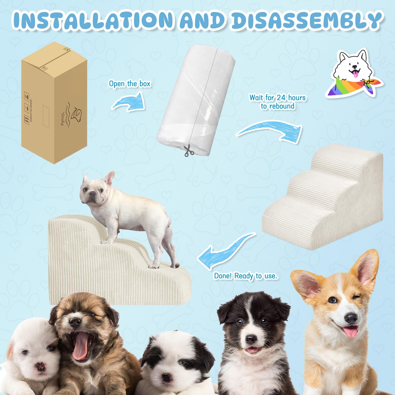 Mesa Lemon Dog Steps high-density foam expands after unpacking