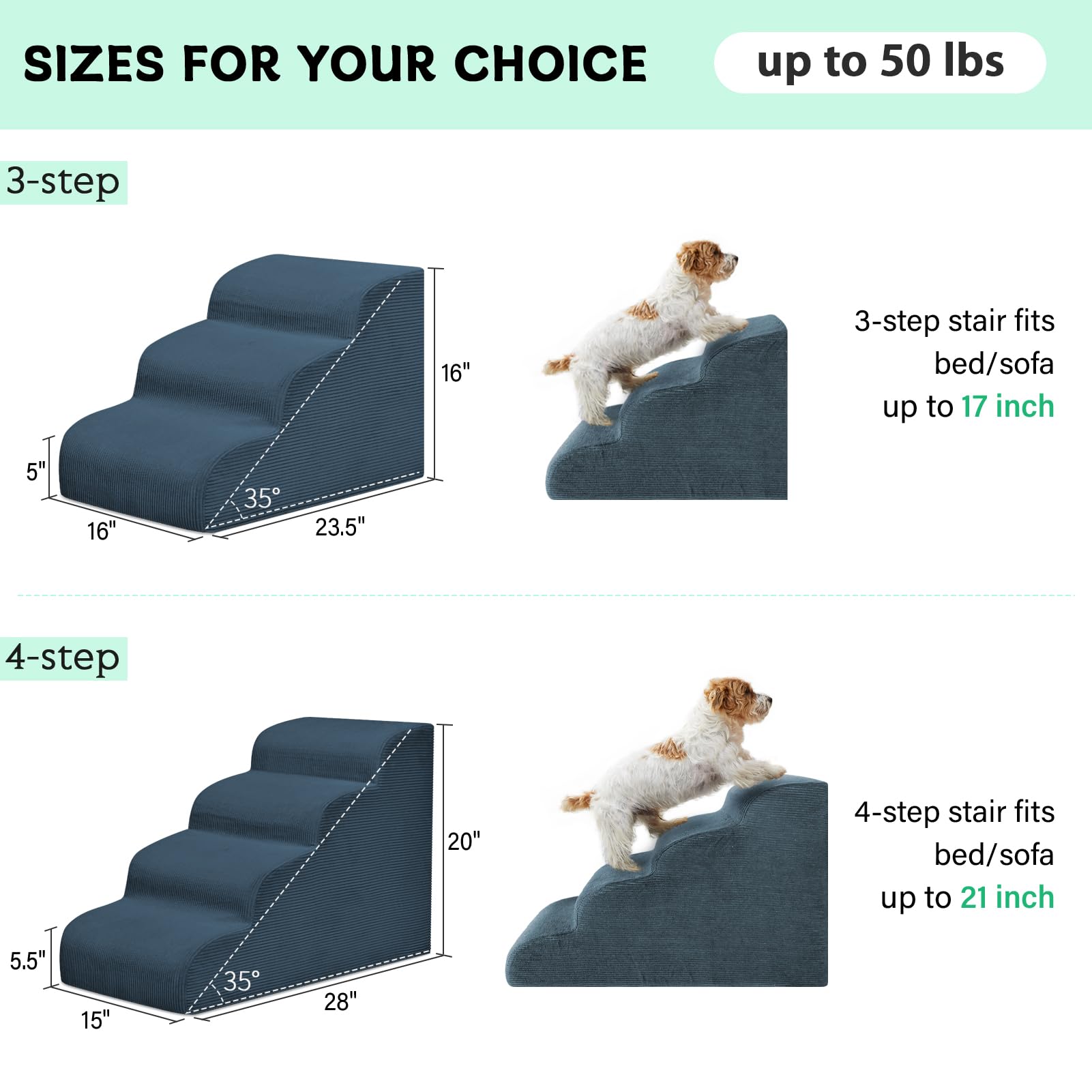 Mesa Lemon Dog Steps three-step side view featuring slip-resistant cover