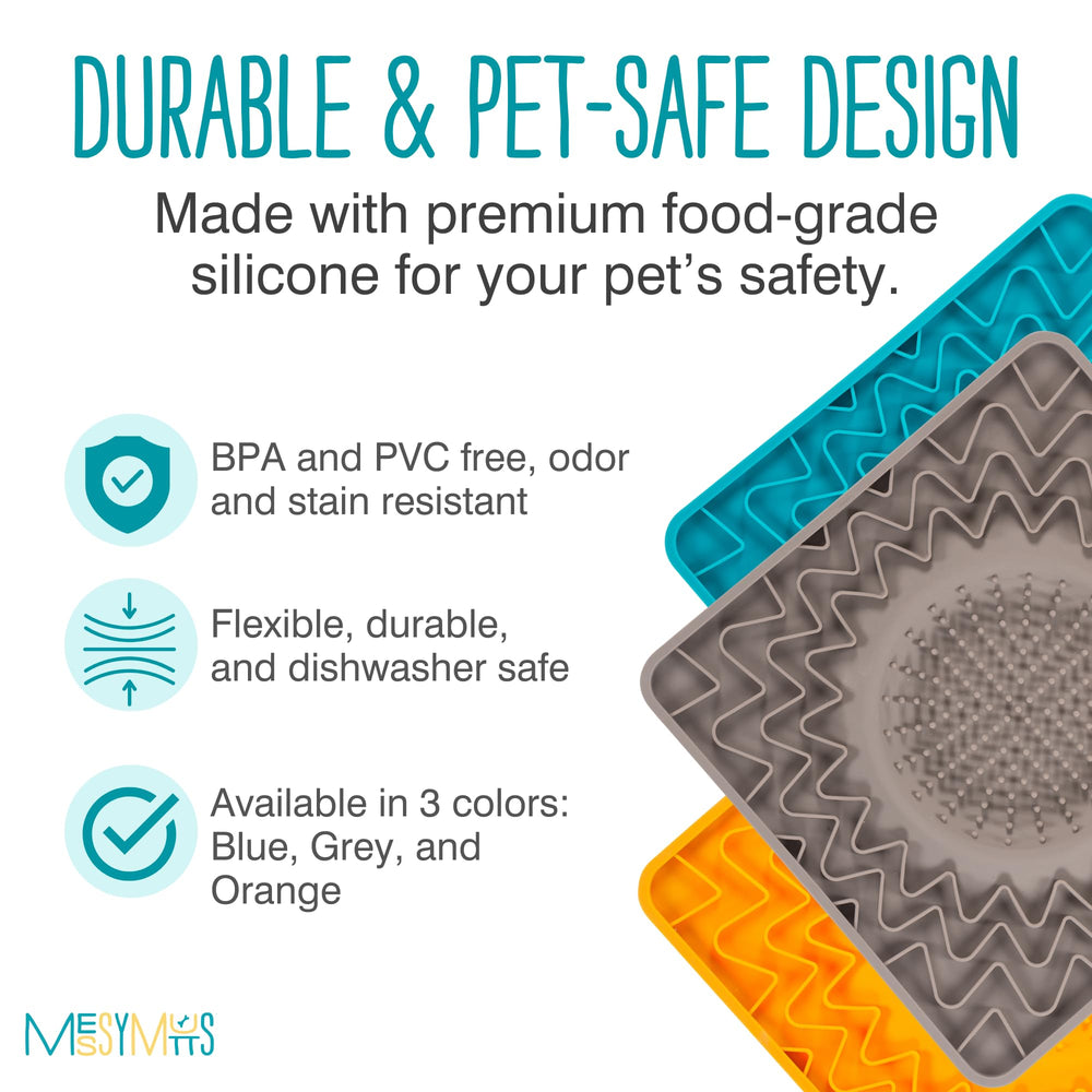 Messy Mutts silicone licking mat grey dishwasher safe convenience for quick cleanup.