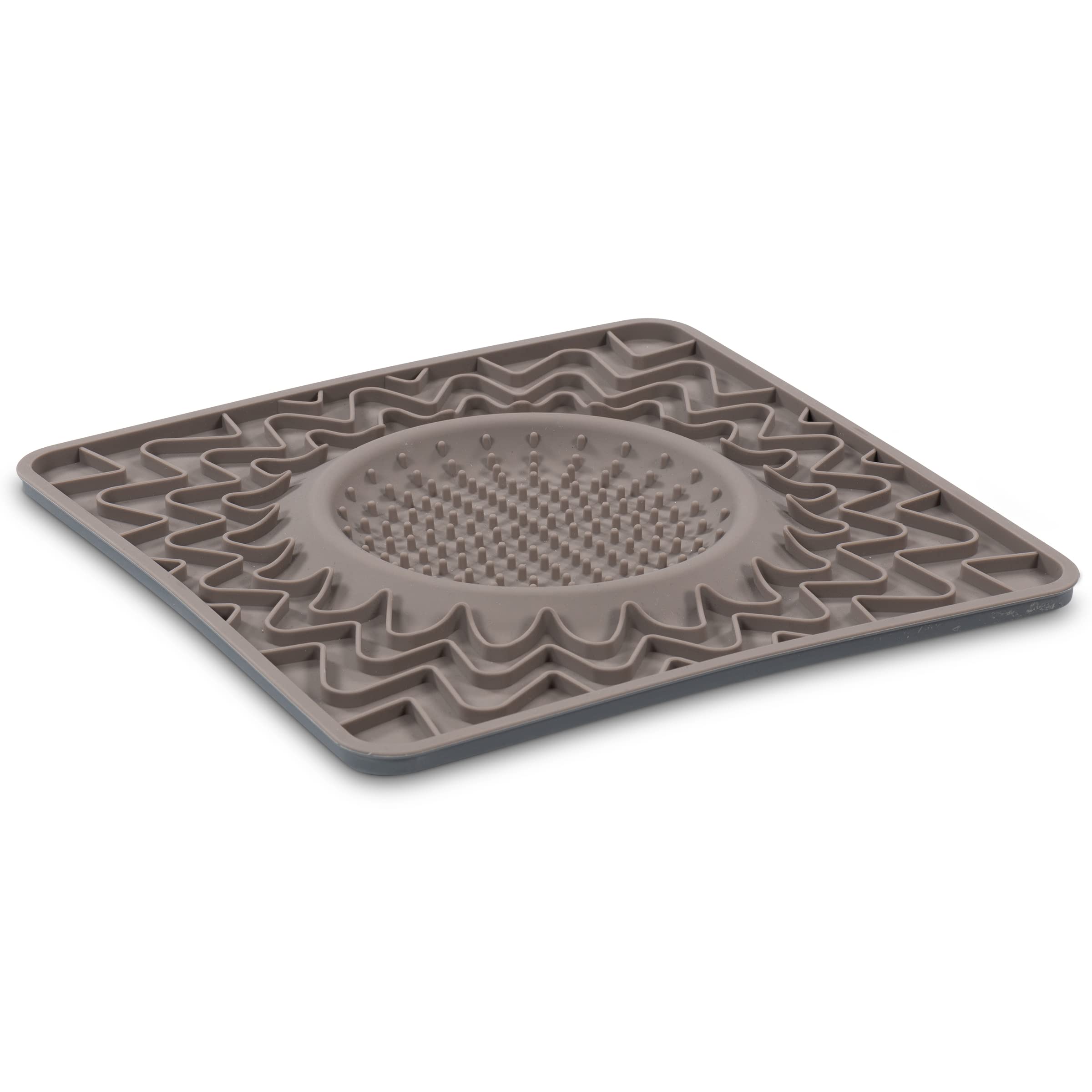 Messy Mutts framed licking bowl mat grey side view illustrates mess reduction during feeding.