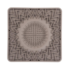 Messy Mutts framed licking bowl mat grey top view shows slow feeding for calmer mealtimes.