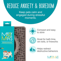 Messy Mutts framed licking bowl mat grey center bowl view highlights liquid option for broths or milk.