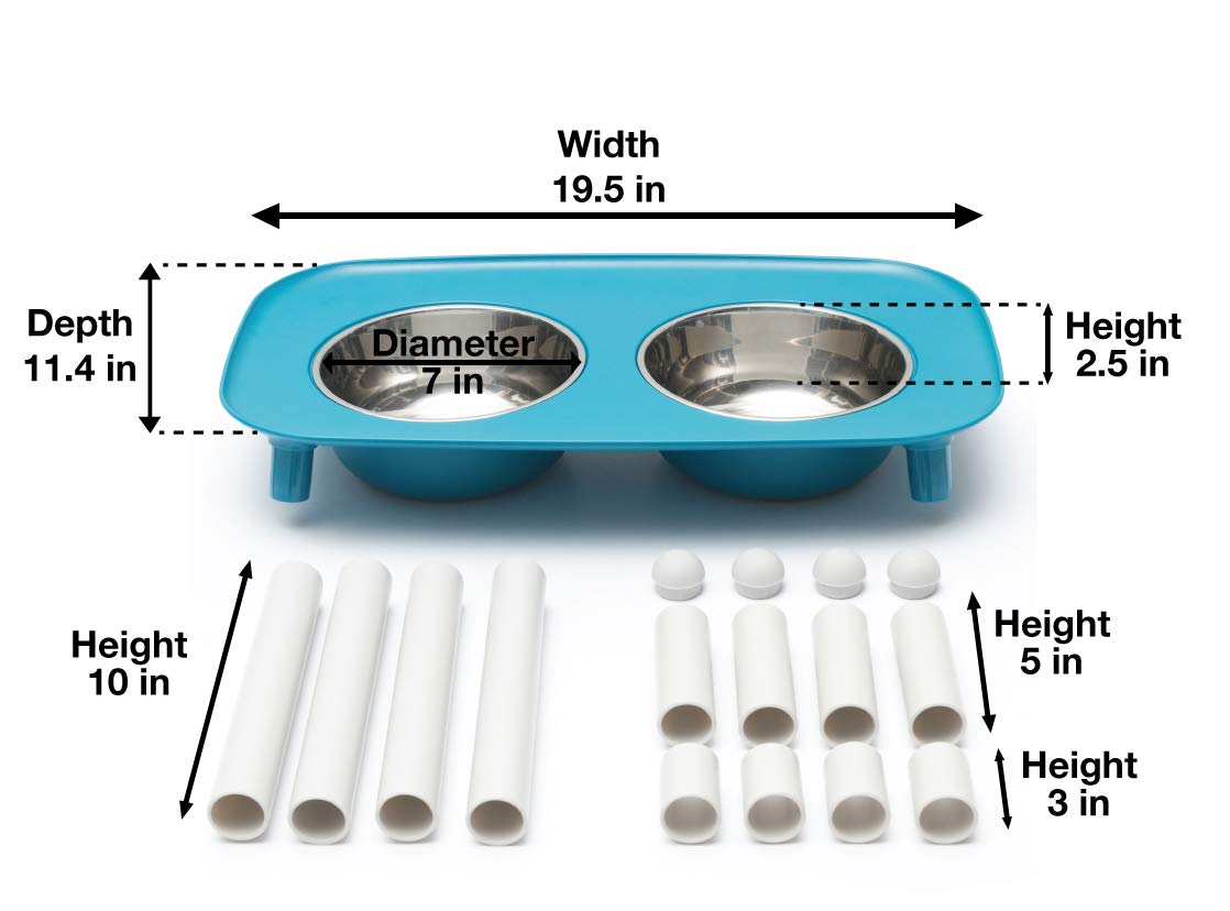Messy Mutts elevated double feeder shows durable stainless bowls.