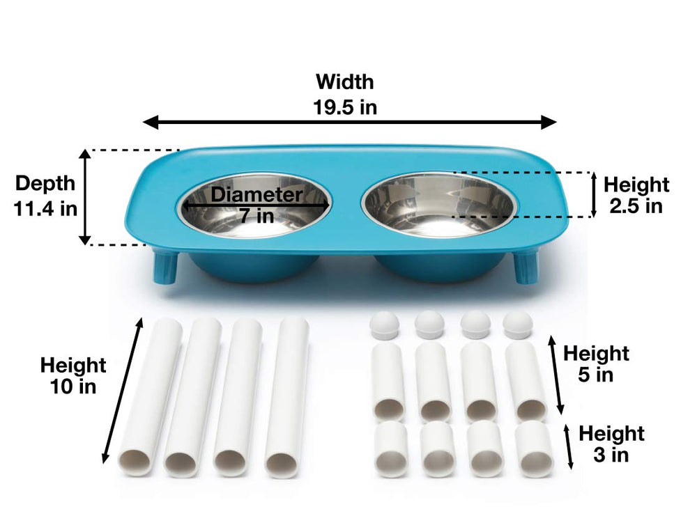 Messy Mutts elevated double feeder shows durable stainless bowls.