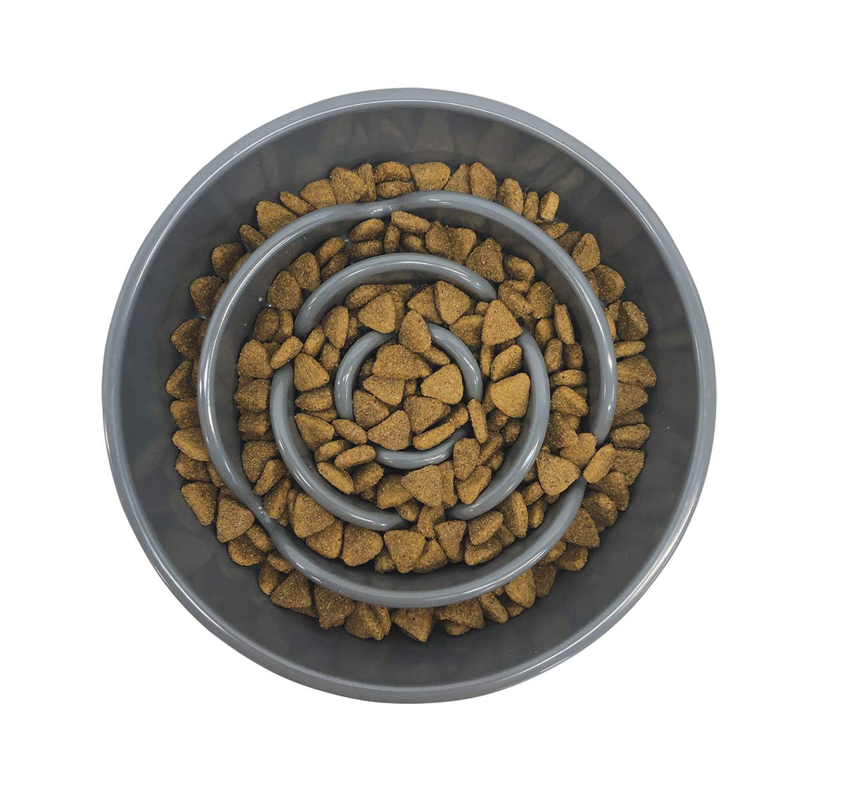 Messy Mutts slow-feeder bowl swirl design encourages hunting for bites during meals.