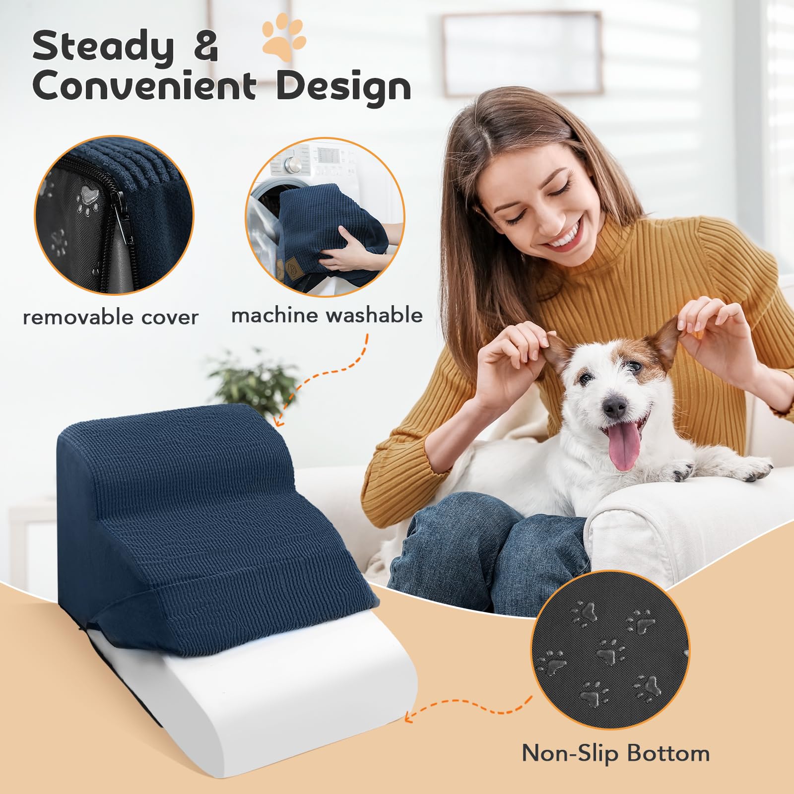 Mestuel dog stairs washable cover open shows easy machine washing.