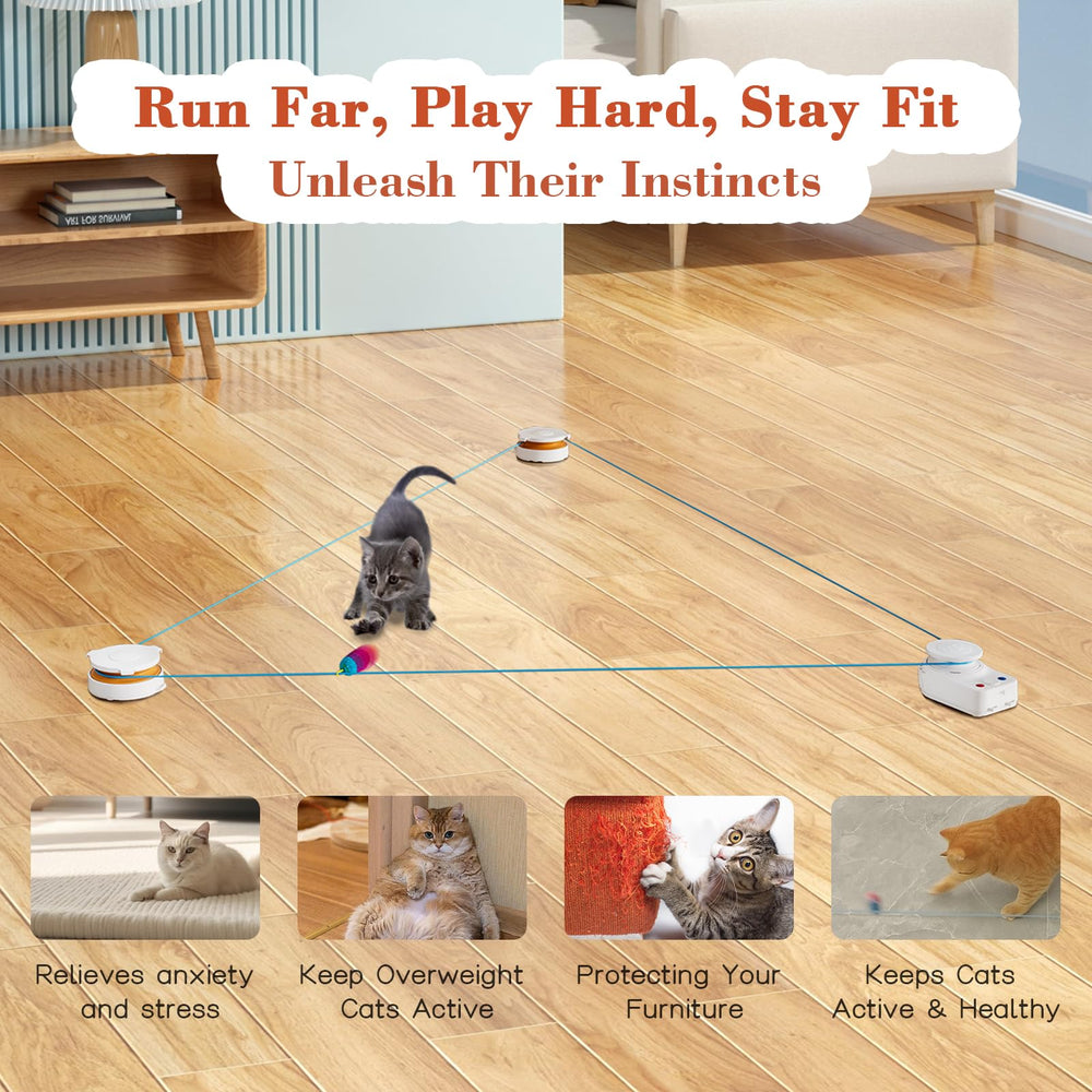 Metiya interactive cat toy in dual modes enables auto or manual speed for varied workouts.