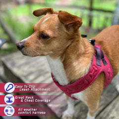 Metric USA all-weather dog harness pad shot highlights breathable material reducing chest friction.
