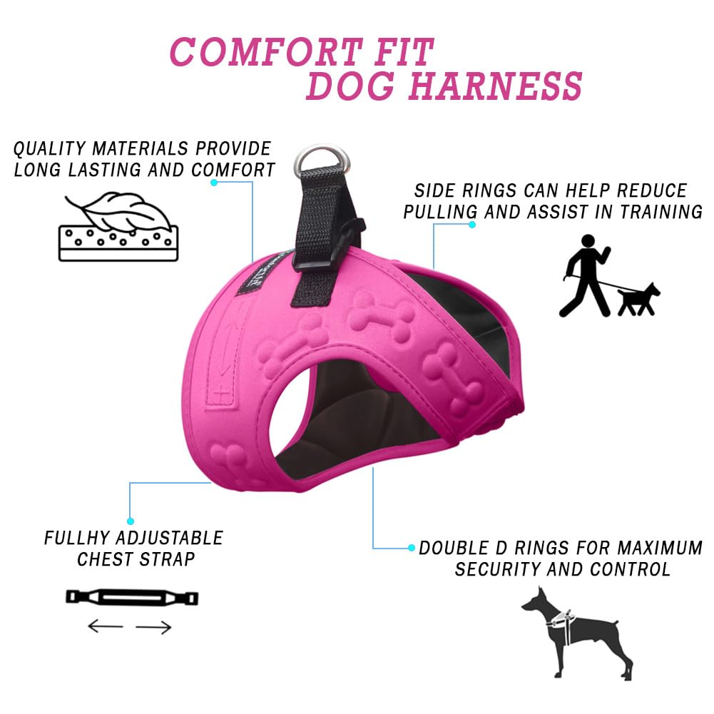 Metric USA harness adjusted for small dogs demonstrates customizable fit with Velcro straps.