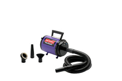 METROVAC AFTD-3V dog dryer shown in purple with powerful all-steel build for professional grooming.
