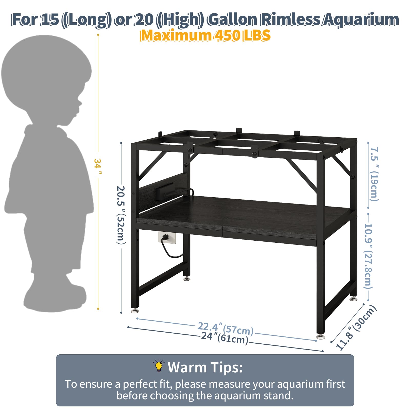 METYERRY heavy-duty metal frame provides robust support for tanks and accessories.