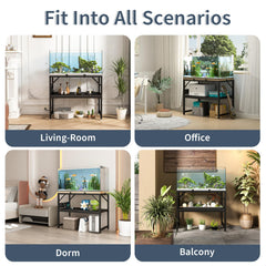 METYERRY two-tier storage shelves organize essentials like filters and food.