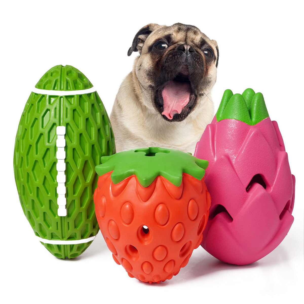 MewaJump dog chew toy pack closeup showing durable rubber for chewing