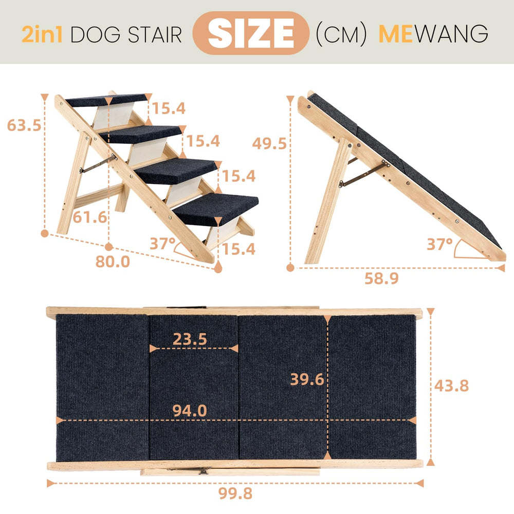 MEWANG wood pet stairs 3-step adjustable height for beds