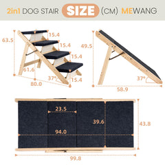 MEWANG wood pet stairs 3-step adjustable height for beds
