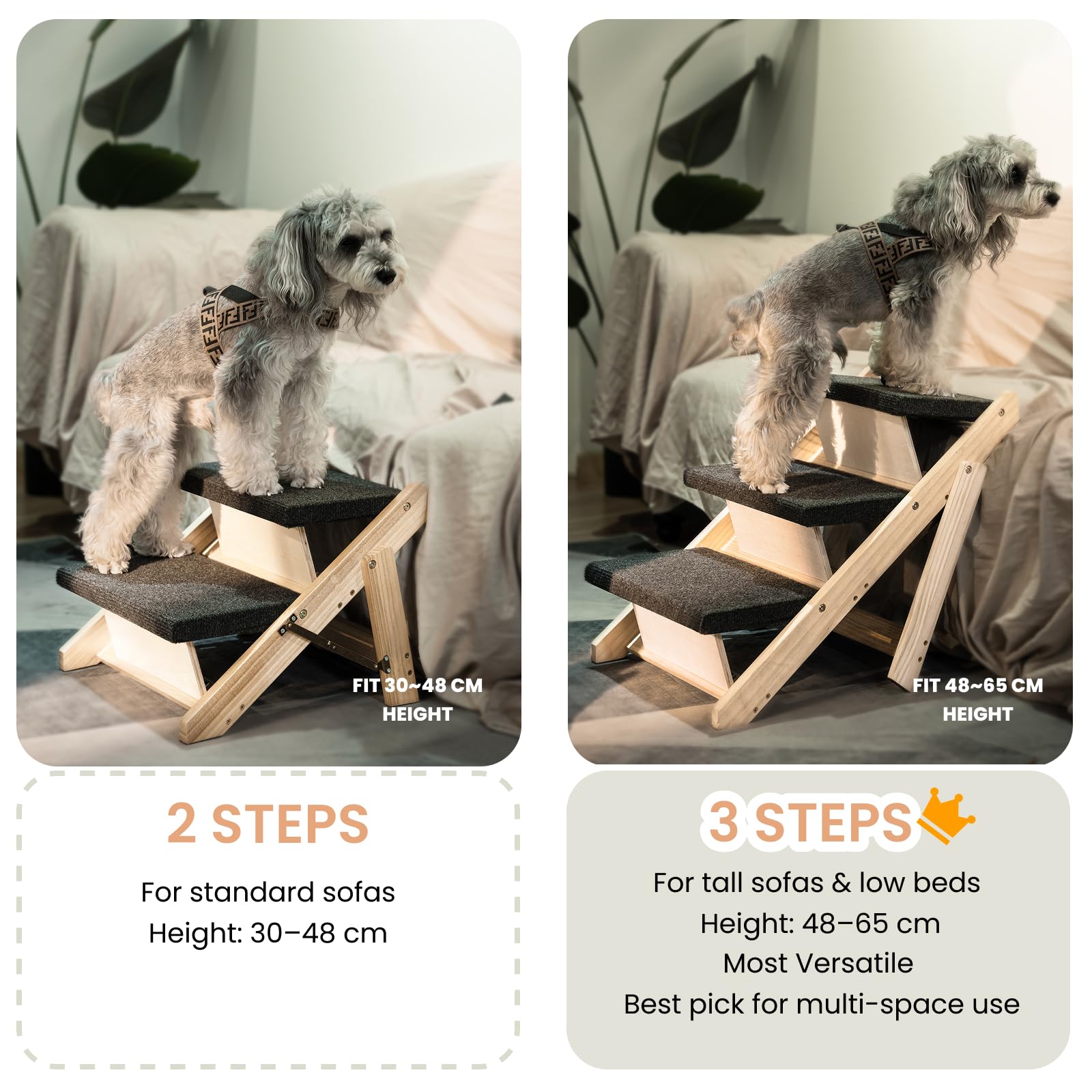 MEWANG wood pet stairs anti-slip detail emphasizes safety on any surface.