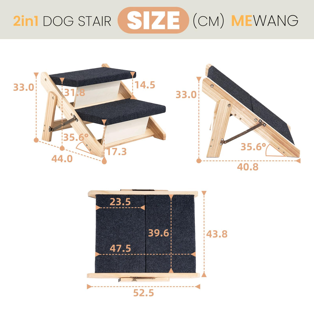 MEWANG wood pet stairs folded storage demonstrates space-saving portability.