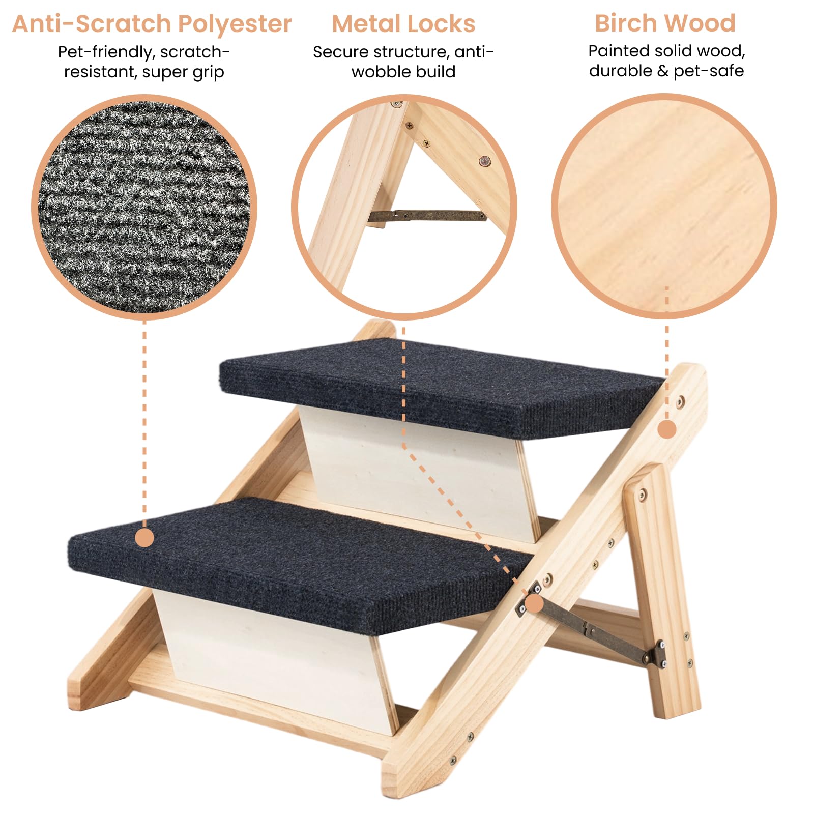MEWANG wood pet stairs size dimensions help buyers pick fits.