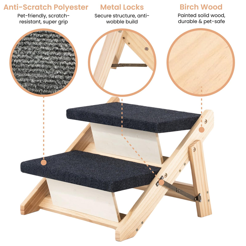 MEWANG wood pet stairs size dimensions help buyers pick fits.