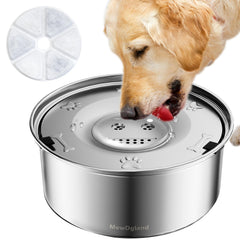 MewDgland dog water bowl dispenser spillproof design reduces floor mess during drinking.