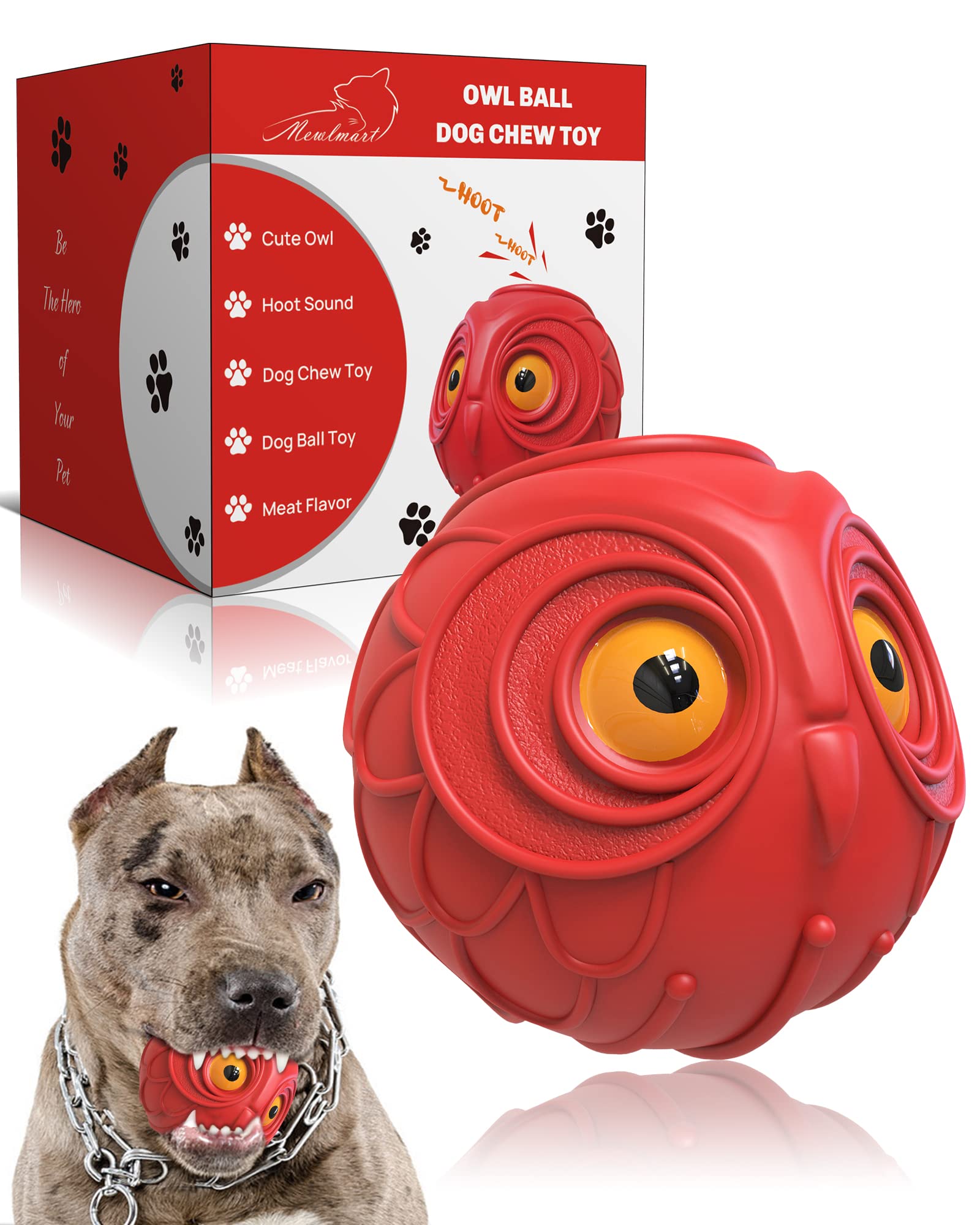 Mewlmart Giggle Ball owl-hoot toy engages dogs during play
