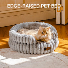MEWOOFUN cat bed round grey cushion interior offers plush, supportive comfort for calm lounging